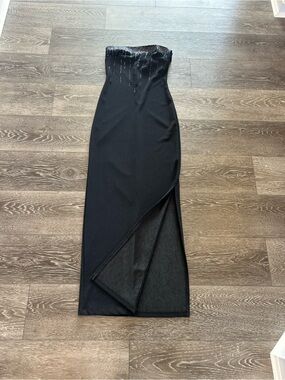 Strapless Black Maxi Dress with Side Slit